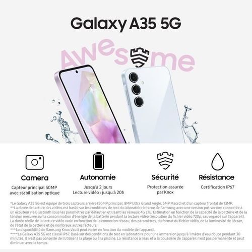 Smartphone  Galaxy A35 6,6" 5g Nano Sim 128 Go Bleu Nuit