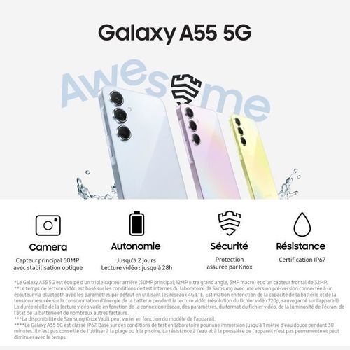 Smartphone  Galaxy A55 6,6" 5g Nano Sim 128 Go Bleu Nuit
