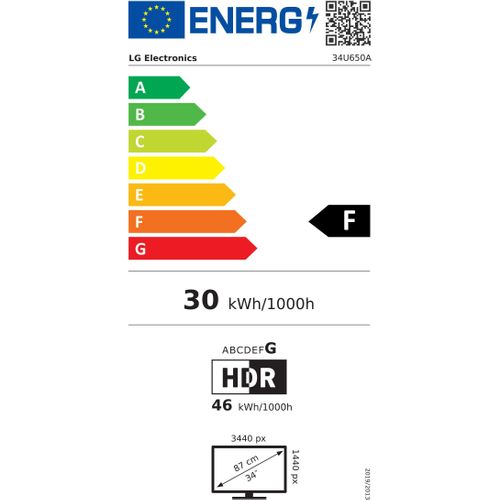Ecran PC Incurvé - Lg -  34'' - Wqhd - 100hz - Dalle Ips - 5ms - Ajustable En Hauteur - 34u650a-b