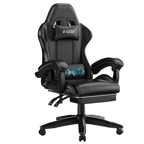 Chaise Gaming, Fauteuil Gamer Avec Massage Lombaire, Chaise De Jeu Repose-pieds, noir