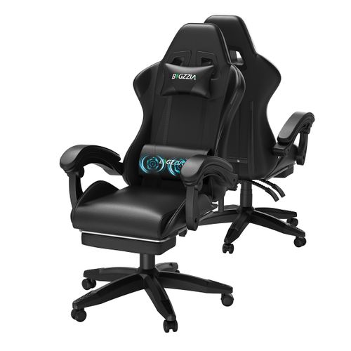 Chaise Gaming, Fauteuil Gamer Avec Massage Lombaire, Chaise De Jeu Repose-pieds, noir