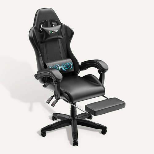 Chaise Gaming, Fauteuil Gamer Avec Massage Lombaire, Chaise De Jeu Repose-pieds, noir