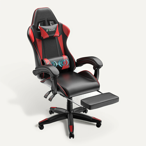 Chaise Gaming, Fauteuil Gamer Avec Massage Lombaire, Chaise De Jeu Repose-pieds, Rattantree,rouge