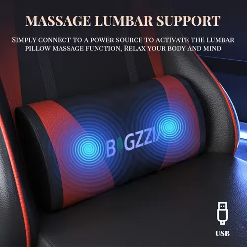 Chaise Gaming, Fauteuil Gamer Avec Massage Lombaire, Chaise De Jeu Repose-pieds, Rattantree,rouge