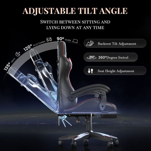 Chaise Gaming, Fauteuil Gamer Avec Massage Lombaire, Chaise De Jeu Repose-pieds, Rattantree,rouge