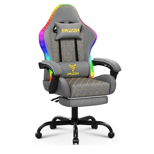 Chaise Gaming, Fauteuil Gamer Repose-pieds Rétractable Et LED Rgb, Chaise De Jeu, gris