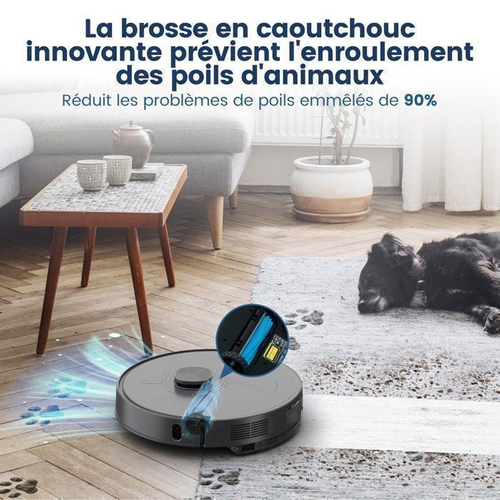 L50+ Aspirateur Robot Laveur Avec Station Auto-vidange Brosse Caoutchouc Anti-nœuds