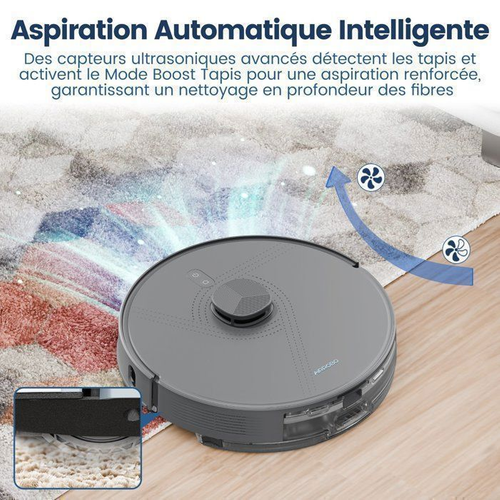 L50+ Aspirateur Robot Laveur Avec Station Auto-vidange Brosse Caoutchouc Anti-nœuds