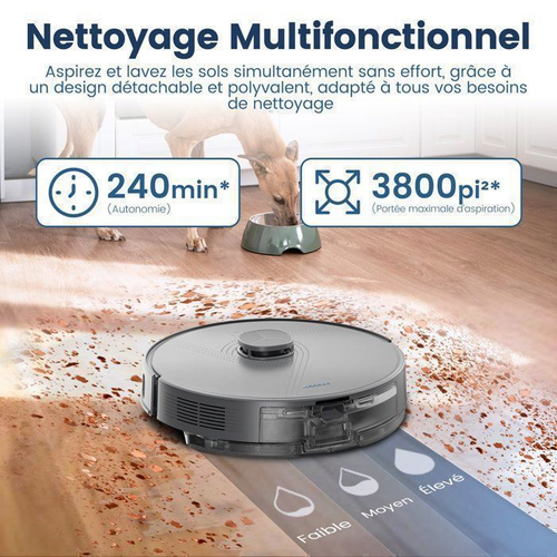 L50+ Aspirateur Robot Laveur Avec Station Auto-vidange Brosse Caoutchouc Anti-nœuds