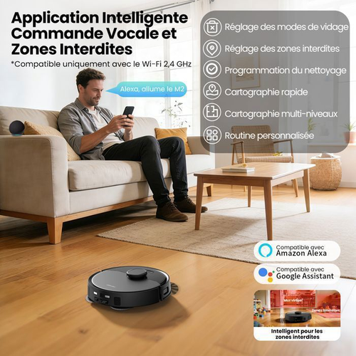 M2 Aspirateur Robot Laveur 15 Kpa Avec Double Lidar 3d, Vidage Auto Jusqu'à 75 Jours