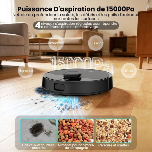 M2 Aspirateur Robot Laveur 15 Kpa Avec Double Lidar 3d, Vidage Auto Jusqu'à 75 Jours