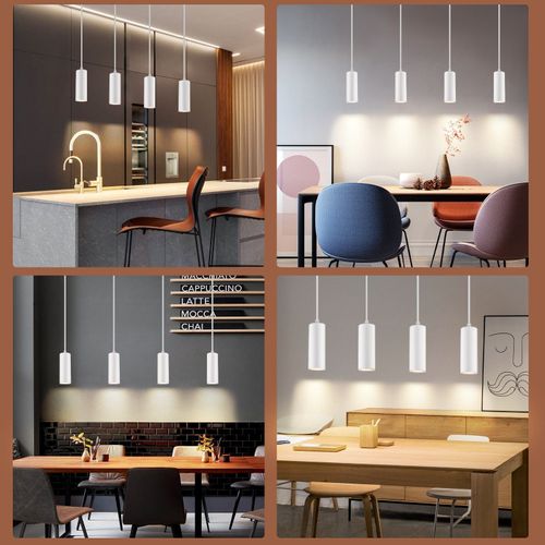 Suspension Bois Métal Diam.60cm Gu10 Blanc 4 Ampoules Lampe Suspendue Lampe De Couloir