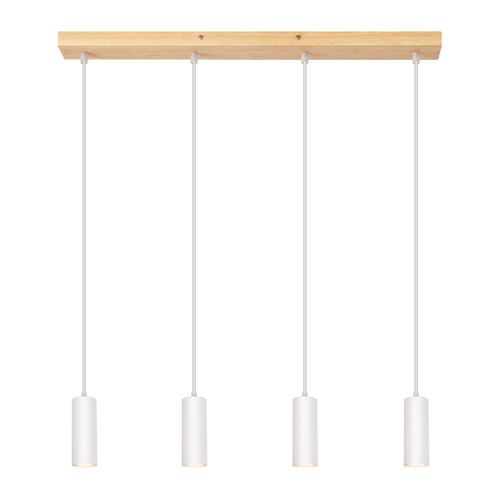 Suspension Bois Métal Diam.60cm Gu10 Blanc 4 Ampoules Lampe Suspendue Lampe De Couloir