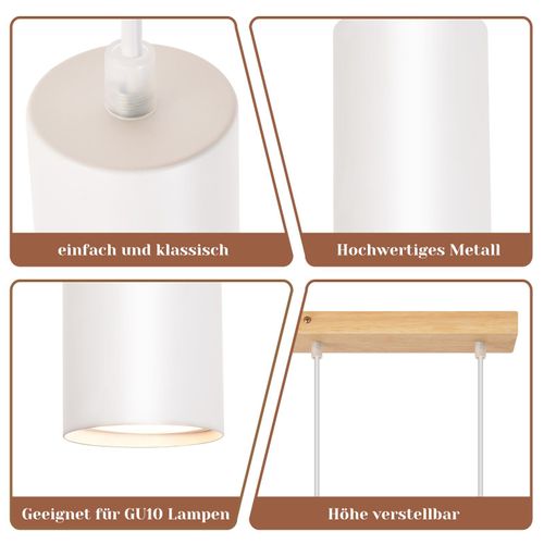 Suspension Bois Métal Diam.60cm Gu10 Blanc 4 Ampoules Lampe Suspendue Lampe De Couloir