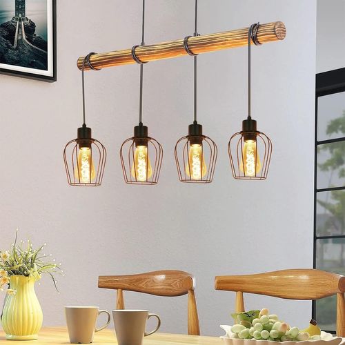 Suspension Rétro Lampe à Suspension Vintage En Bois Industriel Noir E27
