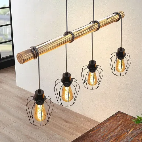 Suspension Rétro Lampe à Suspension Vintage En Bois Industriel Noir E27