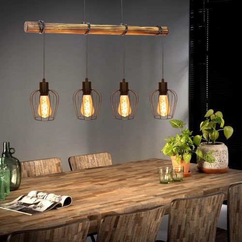 Suspension Rétro Lampe à Suspension Vintage En Bois Industriel Noir E27