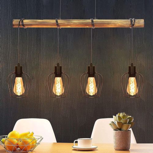 Suspension Rétro Lampe à Suspension Vintage En Bois Industriel Noir E27