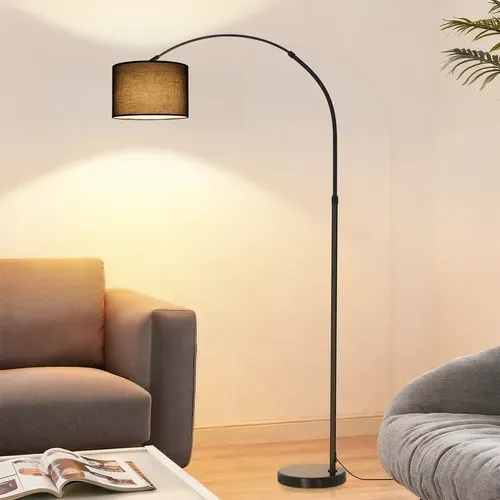 Lampadaire Arc Noir Mat E27 Tissu Orientable Hauteur Réglable Salon Lecture