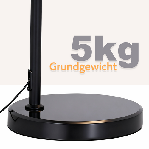 Lampadaire Arc Noir Mat E27 Tissu Orientable Hauteur Réglable Salon Lecture