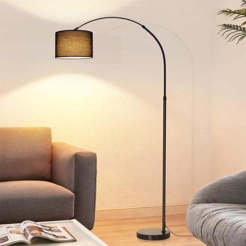 Lampadaire Arc Noir Mat E27 Tissu Orientable Hauteur Réglable Salon Lecture