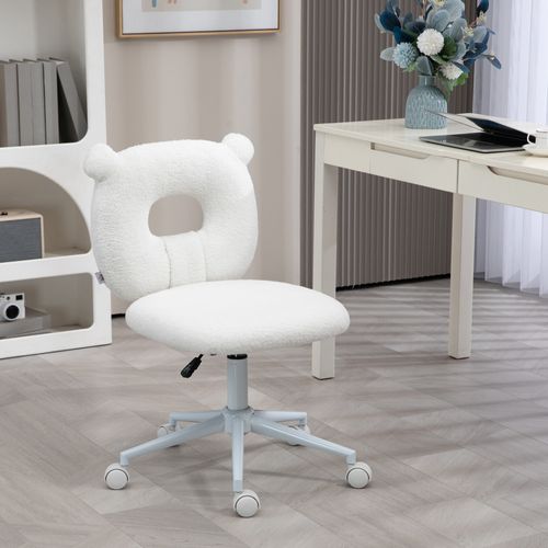 Chaise Bureau Réglable Hauteur Polaire Effet Peluche 50x56x90cm Blanche
