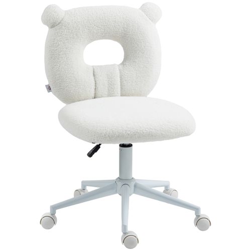Chaise Bureau Réglable Hauteur Polaire Effet Peluche 50x56x90cm Blanche