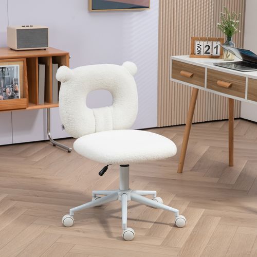 Chaise Bureau Réglable Hauteur Polaire Effet Peluche 50x56x90cm Blanche
