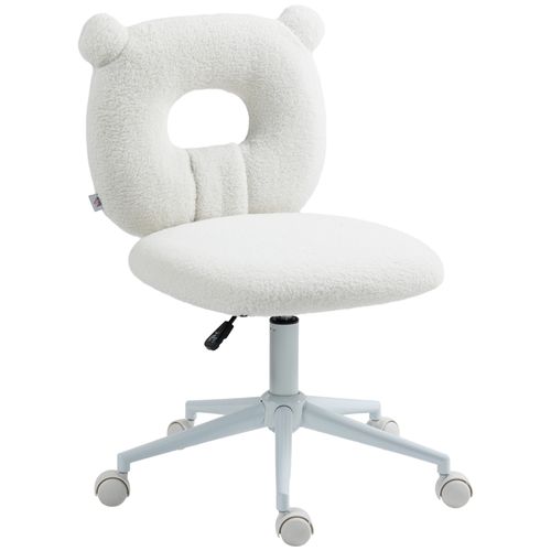 Chaise Bureau Réglable Hauteur Polaire Effet Peluche 50x56x90cm Blanche