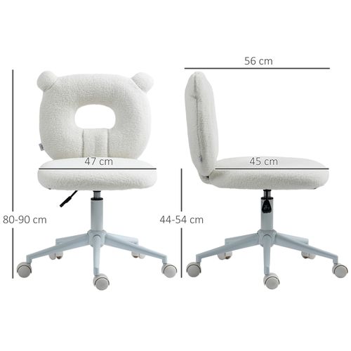 Chaise Bureau Réglable Hauteur Polaire Effet Peluche 50x56x90cm Blanche