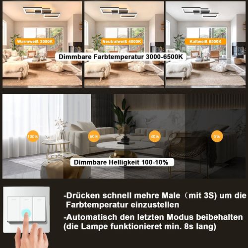 Plafonnier LED Salon 48w : Dimmable, Noir, Design Moderne, Télécommande.