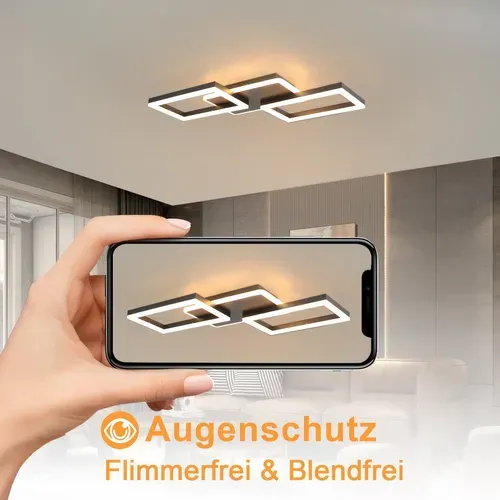 Plafonnier LED Salon 48w : Dimmable, Noir, Design Moderne, Télécommande.
