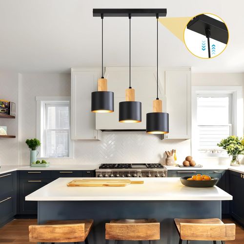 Suspension E27 Vintage Noir : 3 Lampes, Hauteur Réglable, Industriel, Cuisine.