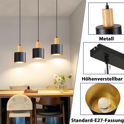 Suspension E27 Vintage Noir : 3 Lampes, Hauteur Réglable, Industriel, Cuisine.