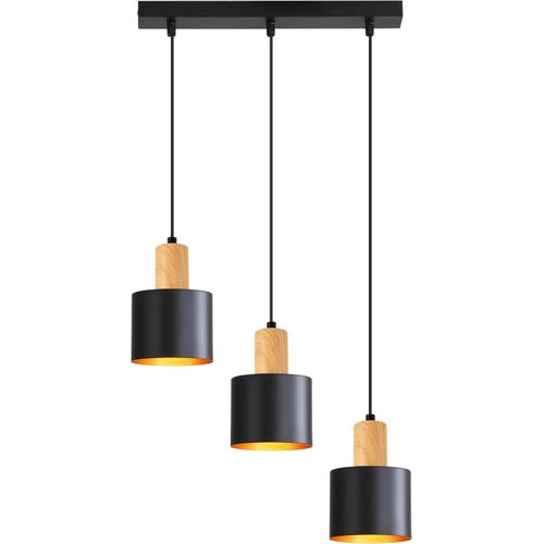 Suspension E27 Vintage Noir : 3 Lampes, Hauteur Réglable, Industriel, Cuisine.