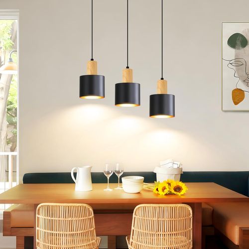 Suspension E27 Vintage Noir : 3 Lampes, Hauteur Réglable, Industriel, Cuisine.