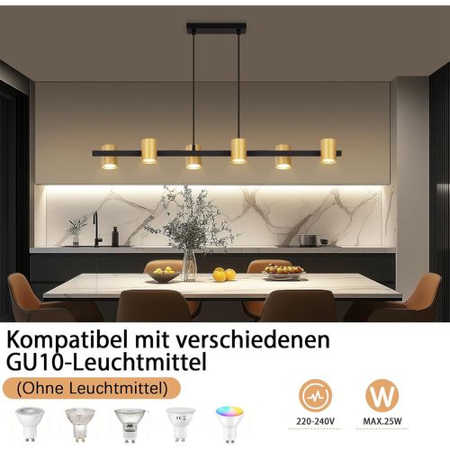 Suspension 6 Lampes Noir Or : Gu10, Industriel Moderne, Table à Manger.