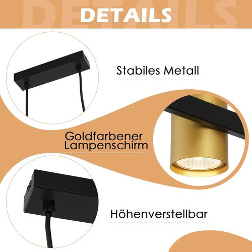 Suspension 6 Lampes Noir Or : Gu10, Industriel Moderne, Table à Manger.