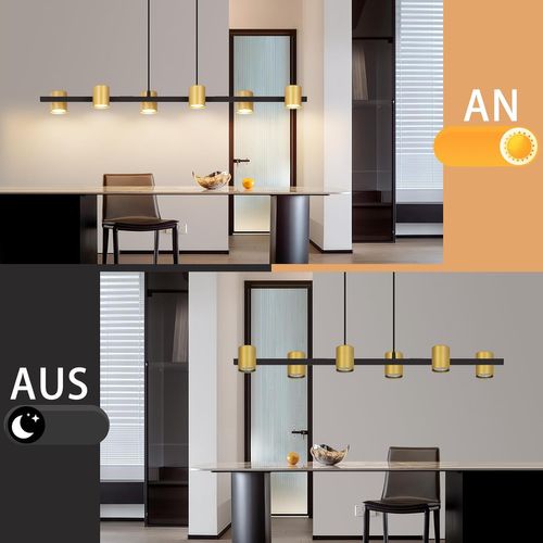 Suspension 6 Lampes Noir Or : Gu10, Industriel Moderne, Table à Manger.