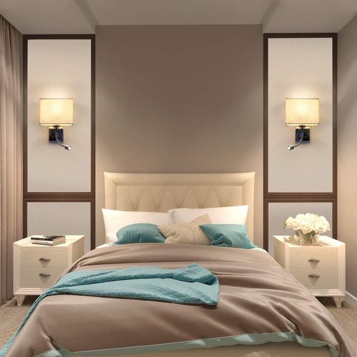 Applique LED Liseuse Pivotante 360° Interrupteur Abat-jour Tissu E27 Chambre