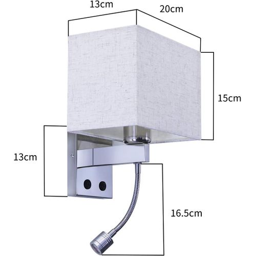 Applique LED Liseuse Pivotante 360° Interrupteur Abat-jour Tissu E27 Chambre