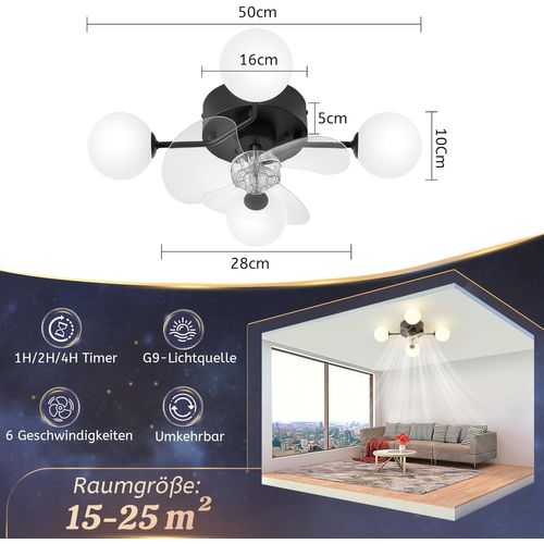 Ventilateur De Plafond G9 Silencieux Télécommande 6 Vitesses Chambre (sans Ampoule)