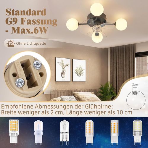 Ventilateur De Plafond G9 Silencieux Télécommande 6 Vitesses Chambre (sans Ampoule)