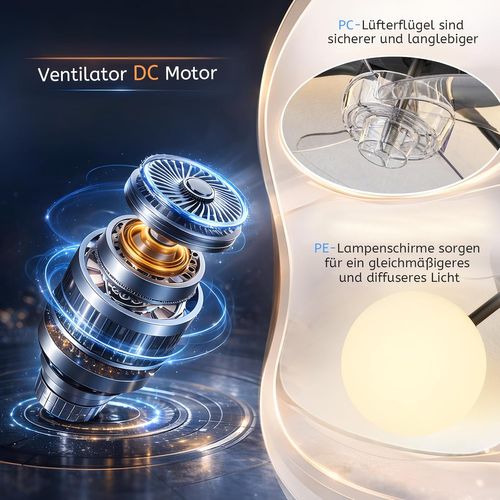 Ventilateur De Plafond G9 Silencieux Télécommande 6 Vitesses Chambre (sans Ampoule)