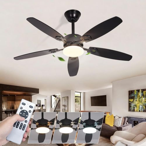 Ventilateur De Plafond LED Silencieux Pales Réversibles Dimmable Télécommande