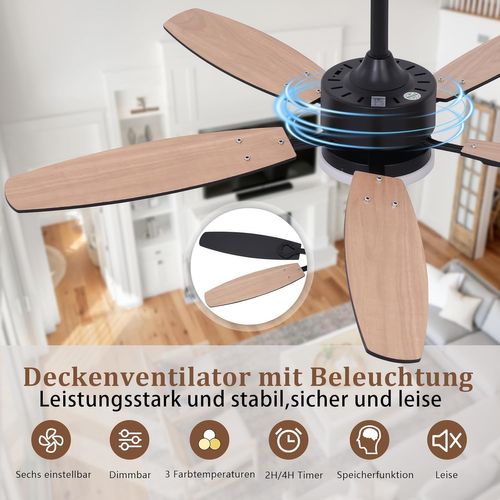 Ventilateur De Plafond LED Silencieux Pales Réversibles Dimmable Télécommande