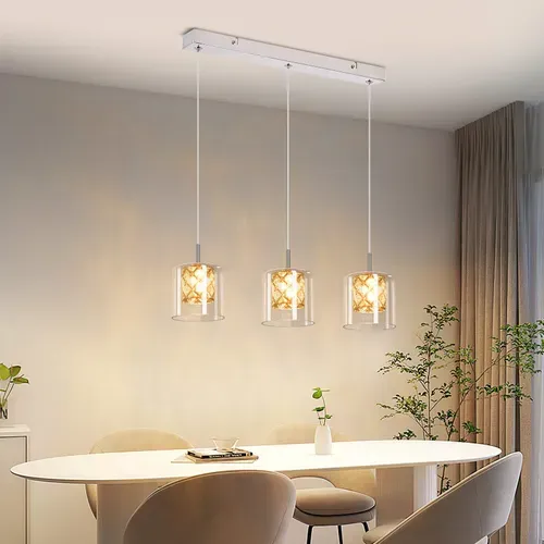 Lustre En Metal 3 Lumières Moderne G9 Réglable en Hauteur Lustre Cuisine Salon Hôtel