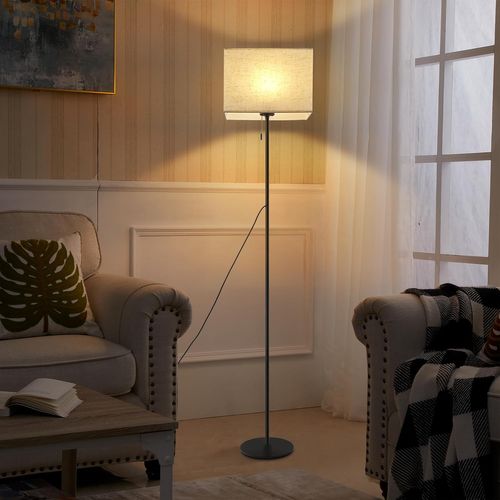 Lampadaire LED Rétro Avec Variateur Et Abat-jour En Tissu Pour Chambre à Coucher