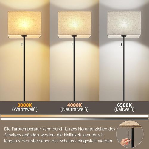 Lampadaire LED Rétro Avec Variateur Et Abat-jour En Tissu Pour Chambre à Coucher
