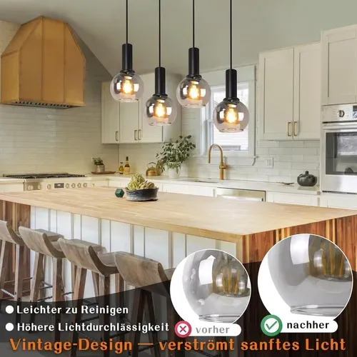 Suspension Salle à Manger 4 Flammes E27 Rétro Suspension Verre Chambre Bar